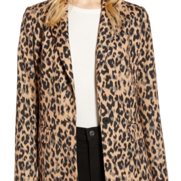 Halogen Single Button Blazer in Taupe Animal Print Cheetah - Picture 2 of 14